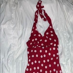 red and whit polka dot dress